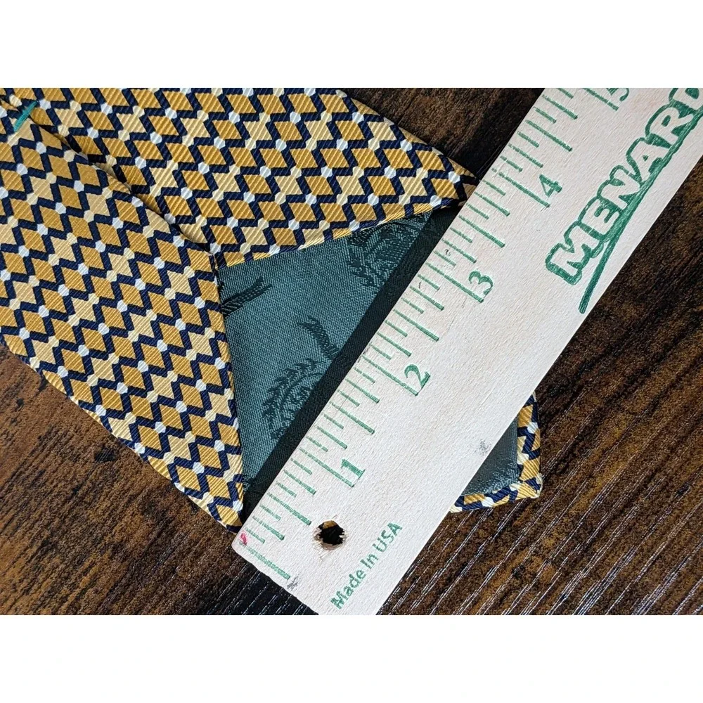 Tommy Hilfiger Italian Silk Tie Blue Gold Geometric Pattern USA Made 58
